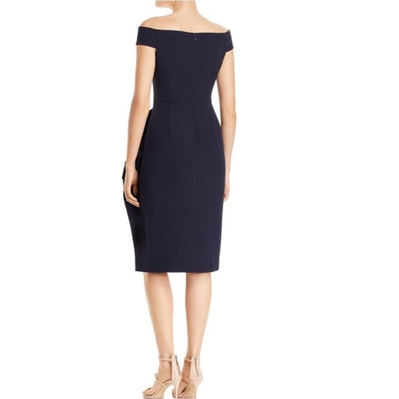 Eliza J Off The Shoulder Cascade Asymmetric Ruffle Sheath Dress Navy Blue Size 8 - Picture 2 of 15